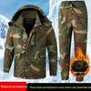 Winter Plus Water-Repellent Camouflage Fleece Work Suit - Thick, Durable, Warm Outdoor Wear for Labor Protection and Auto Repair