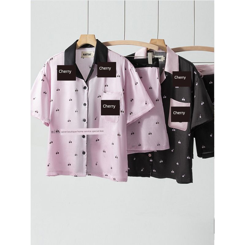 

Wild * Beast Original Order ~ Cherry Bomb Tencel Lyocell Cotton Women s Pajamas Long sleeve Trousers Age-Reducing Can Be Worn outside Homewear Cherry powder L