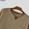 INCERUN Oversized Autumn Spring Men Casual Long Sleeve Texture T-shirts Tops
