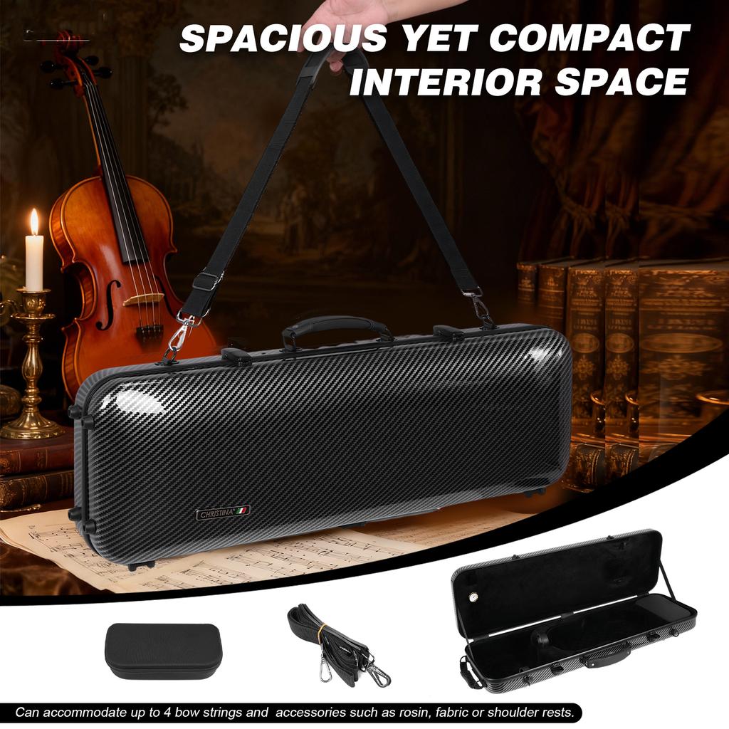 Oblong Shape Violin Protection Box for 4/4 Size with Handle Professional Hard-Shell Violin Case Shoulder Straps for Outdoor Use