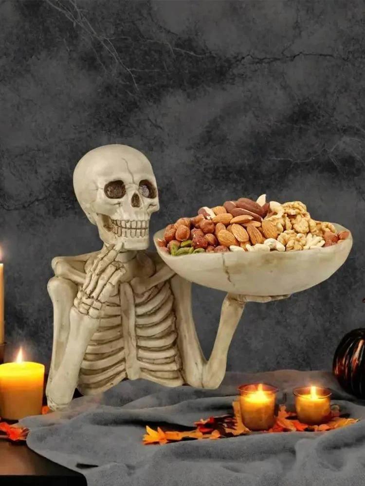 for Home Desk Decoration 1 PCS Halloween Skeleton Storage Tray Halloween Skull Decor Candy Dish Halloween Skull Storage Tray