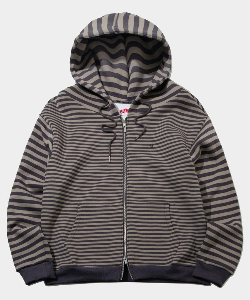 Some Place Two-Tone Stripe Embroidered Print Hooded Zip-Up Jacket _ 3 Colors