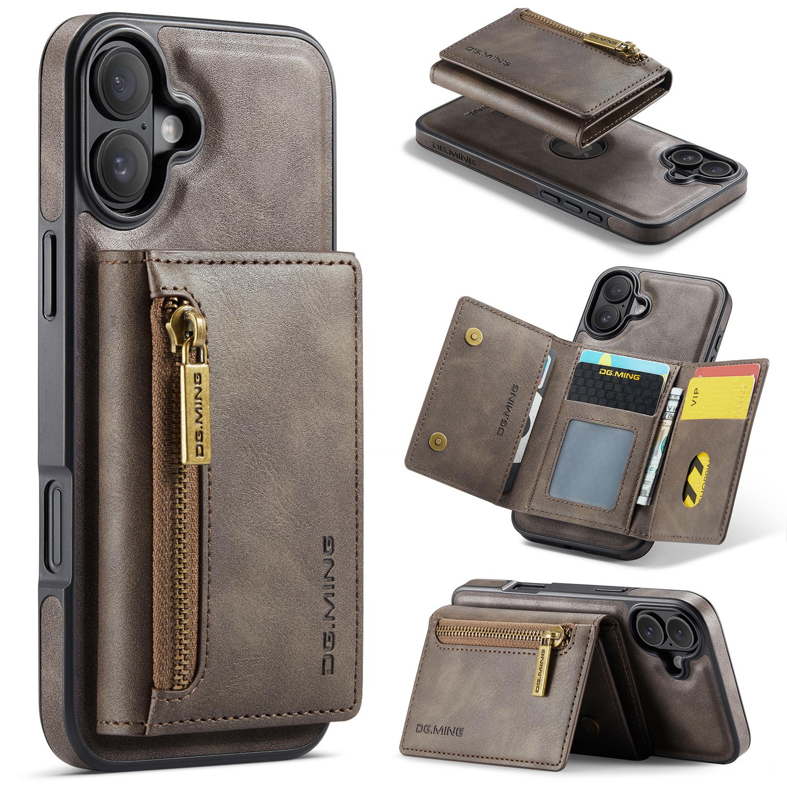 

For iPhone 16 Plus Case Detachable Magnetic Leather Phone Cover with Card Slots Coffee