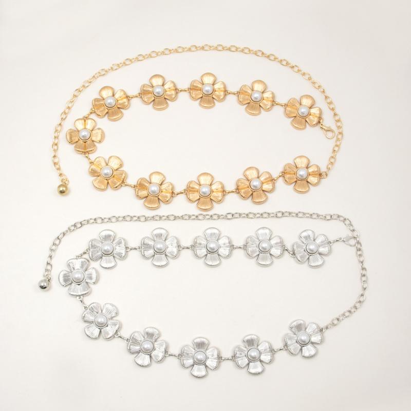 Fashion Imitation Pearl Metal Flowers Waist Chain For Women Elegant Sexy Body Waist Chain Jewelry Gift