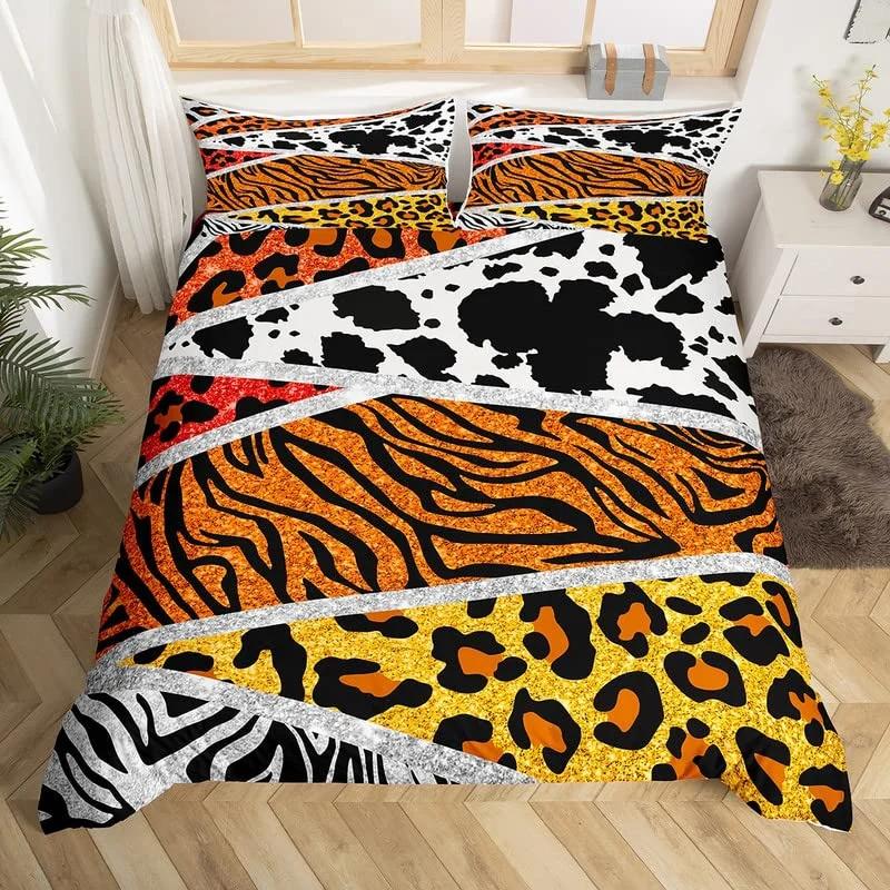 Cowhide Sunflower Duvet Cover Western Farm Animal Skin Bedding Set Microfiber Cow Fur Comforter Cover Twin For Boys Girls Room