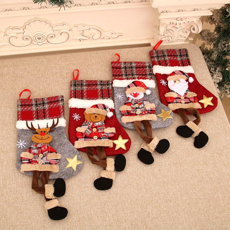 Christmas Stocking Christmas Tree Pendant Snowman Santa Elk Bear Children Gift Bag Family Party Decorations New Year'S Gifts