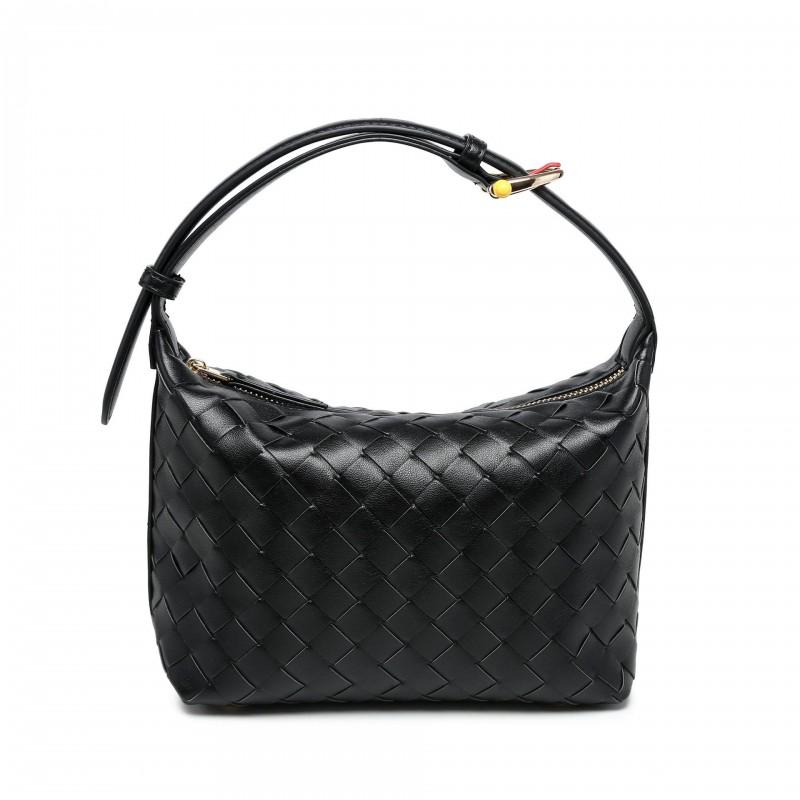 Mini Bolso de Hombro Tejido a Mano para Mujer Elegante Casual Cruzado Tote Con Cremallera Suave Piel PU Forma de Gota de Agua