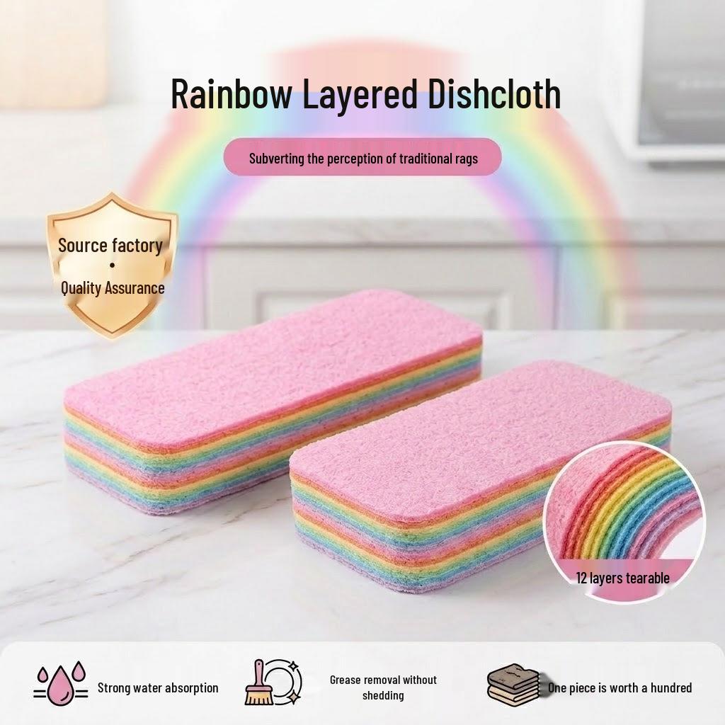 Tearable Multi-layer Rainbow Cleaning Cloth: Easy Oil & Stain Removal, No Shedding, Perfect for Kitchen Use