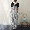DIMANAF New 2025 Plus Size Summer Dress Loose Women V-Neck Vintage Stripe Casual Short Sleeve Dress Maxi
