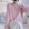Autumn New Gentle Wind Comfortable Loose Simple Lazy Sweater Jacket Short V-neck Soft Waxy Knitted Cardigan Women