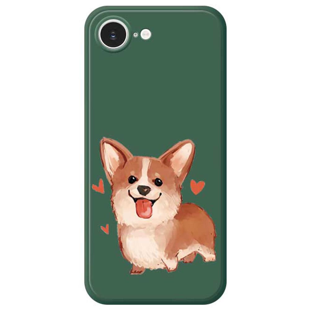 

For iPhone 16e Case Cute Love Corgi Pattern Printing Straight Edge TPU Phone Back Cover Green