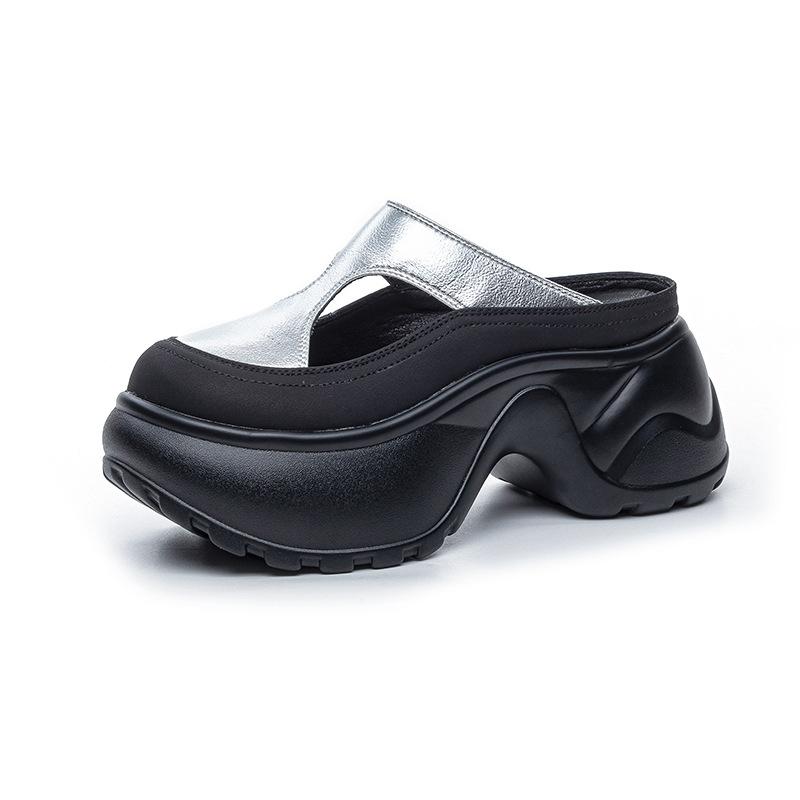 Kleine, dicksohlige Pantoffeln mit Taschenkopf, Damen-Ein-Pedal-Faul-Außenbekleidung, lässige Mode, vielseitige, coole Hausschuhe