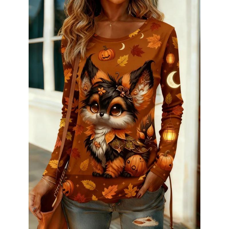 Summer Women's 3D Printed Crew Neck Long Sleeve T-Shirt Fashion Versatile Trend Breathable Casual Vacation