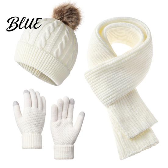 Comfortable Knit Beanies for Cold Seasons Winter Hat Scarf Gloves Set Knitted Pom Warm Thermal Soft Acrylic Weather Gear Gloves Solid Color