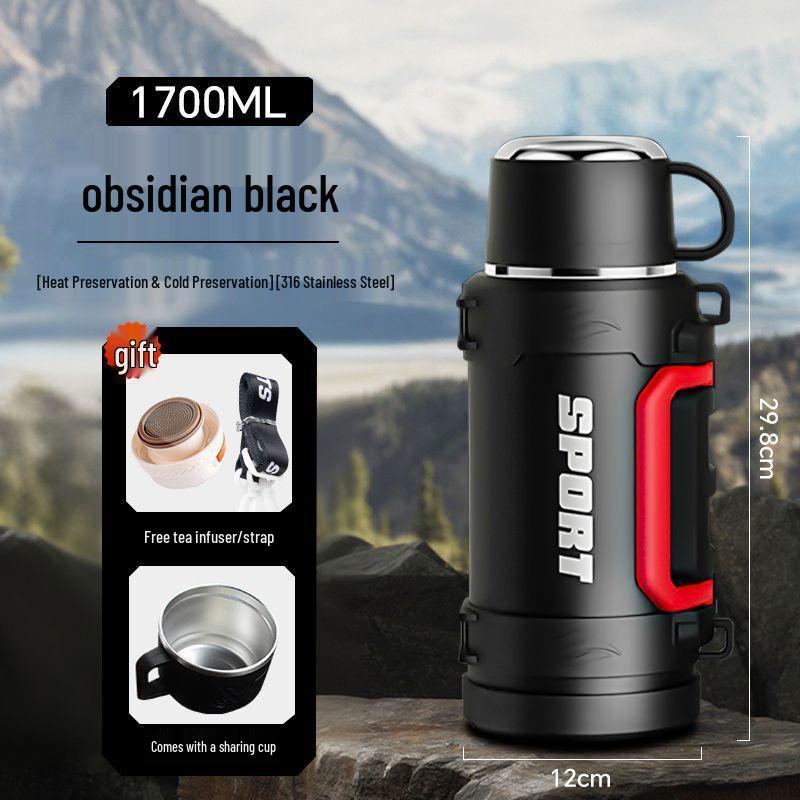 Large Capacity 316 Stainless Steel Thermos for Camping & Construction Sites, Ethnic Style 1700ml, Double Handle