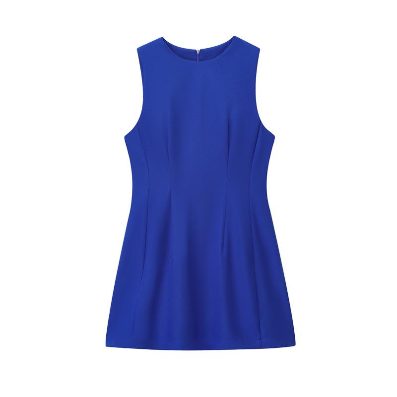 European & American Style Women's Sleeveless Fluffy Dress - Solid Color, Round Neck, Short Length (2025)