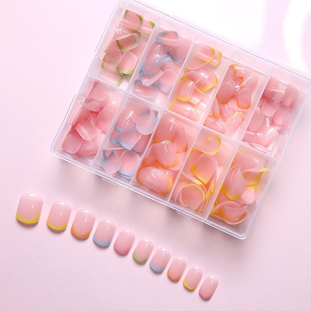 Color French Nail Art Short Edition Fake Nail Patch Pre Nail Piece Box