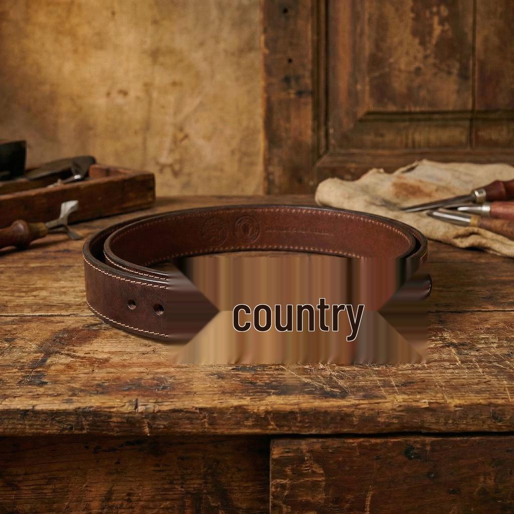 Men s Genuine Leather Belt with Brass Buckle - Retro Trendy Embossed Design 115 cm