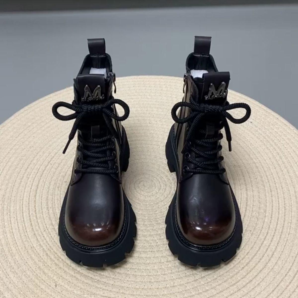 

Women s Black Height-Increasing Thick-Soled Martin Boots - 2025 Autumn/Winter British Style, Plus Velvet, Street-Style Short Boots 37