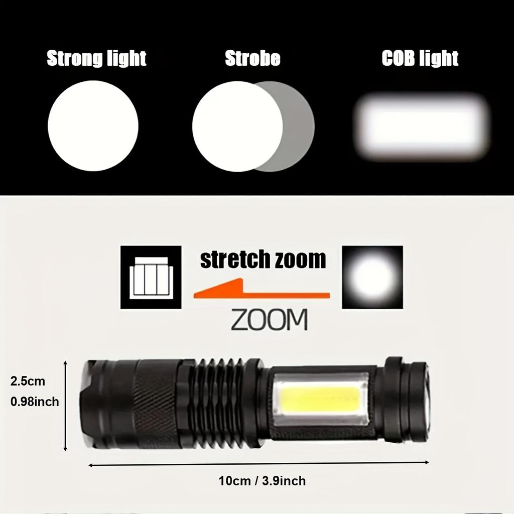 Mini LED Flashlight Zoomable Rechargeable Torch XPE+COB Side Light Emergency Flash Lamp For Outdoor Camping Fishing Lighting