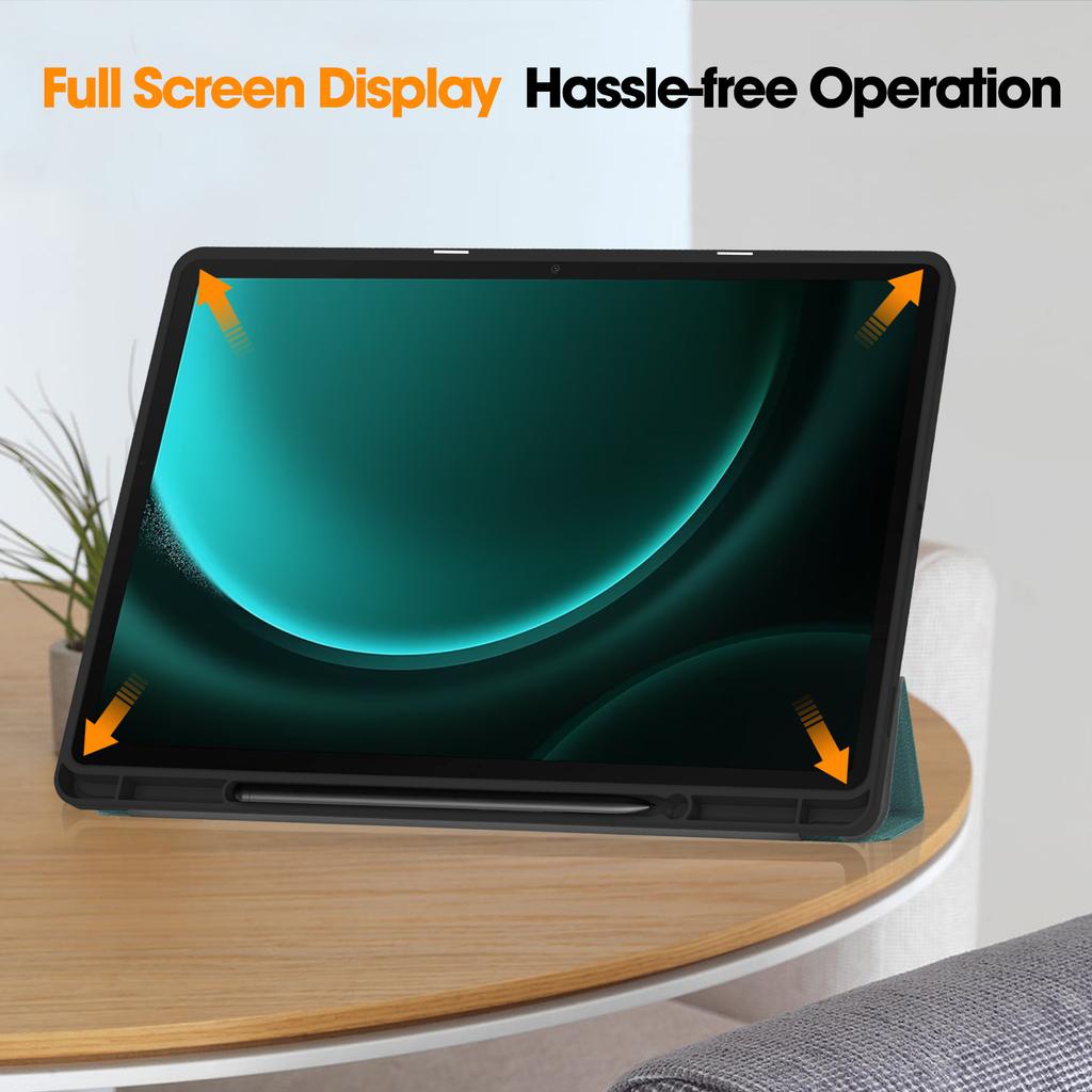 For Samsung Galaxy Tab S10+ Case PU Leather+TPU Trifold Stand Tablet Cover with Pencil Holder