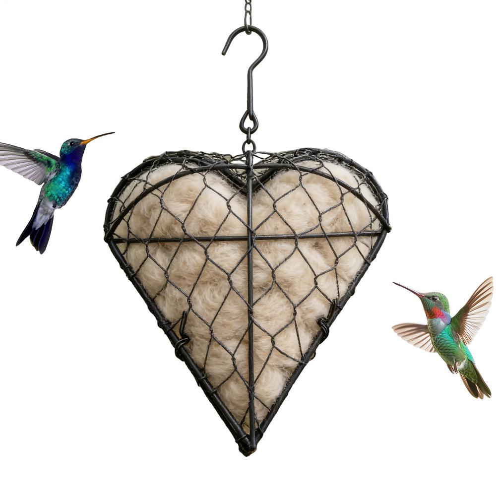 Hand Woven Heart-shaped Birds Nests Holder Refillable Iron Heart Shape Holder Wall Mounted Hummingbird Nesting Material Hanger