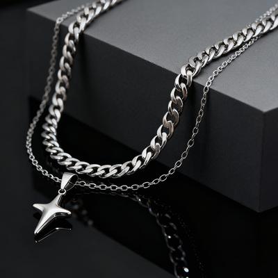 Prosty Modny Wisiorek Gwiazda Naszyjnik, Srebrny Kolor Stal Nierdzewna Choker dla Mężczyzn Moda Impreza Punk Biżuteria Akcesoria