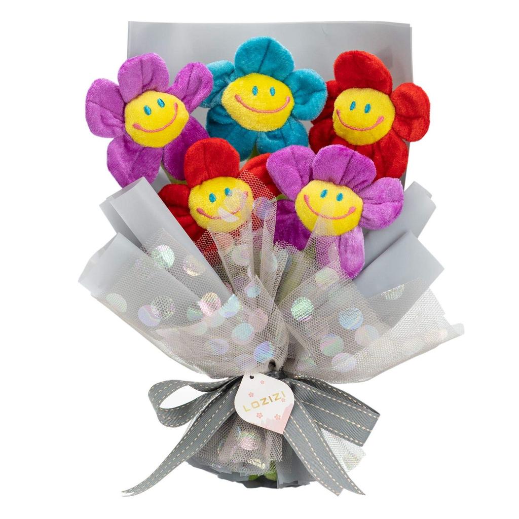 LOZIZI Smile Flower Plush Bouquet, Korean Artificial Never-Wilting Flowers, Gift for Birthday, Anniversary & Get Well, with Message Card, Purple