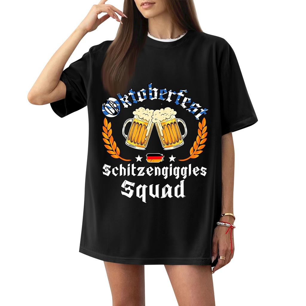 Women's Casual Short Sleeve T-Shirt Oktoberfest Letter Print Loose Fit Crew Neck Lightweight Top for Everyday Wear