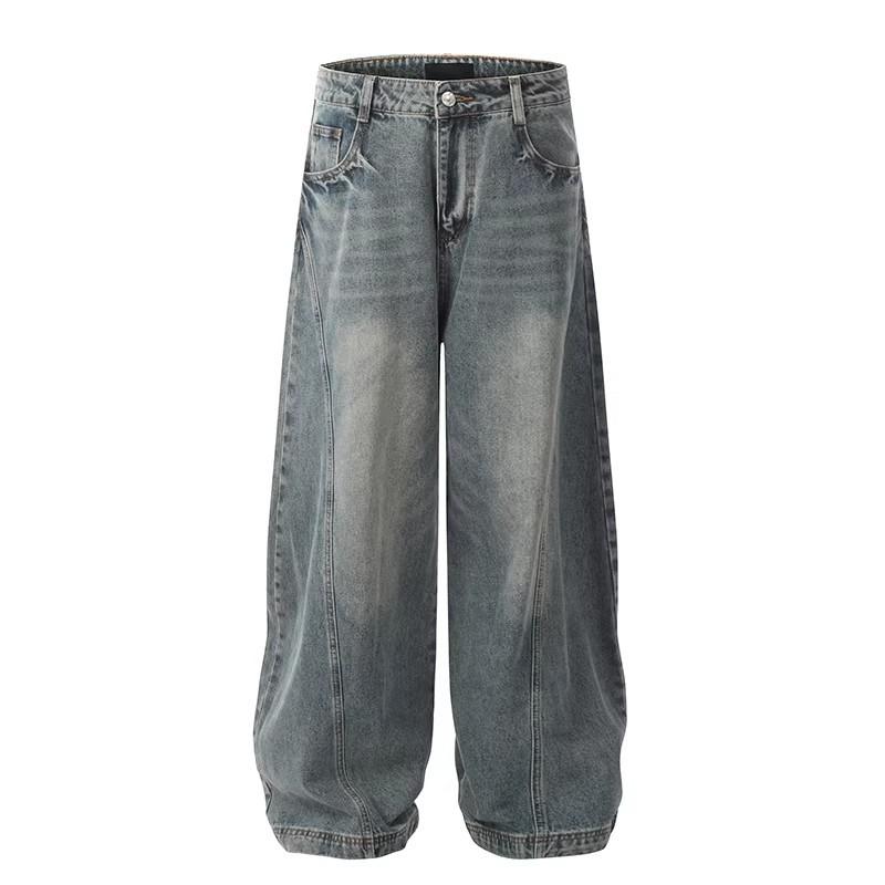 American Retro Washed Scimitar Jeans Men's and Women's High-end Loose Straight Wide-leg Sickle Pants Baggy Pants