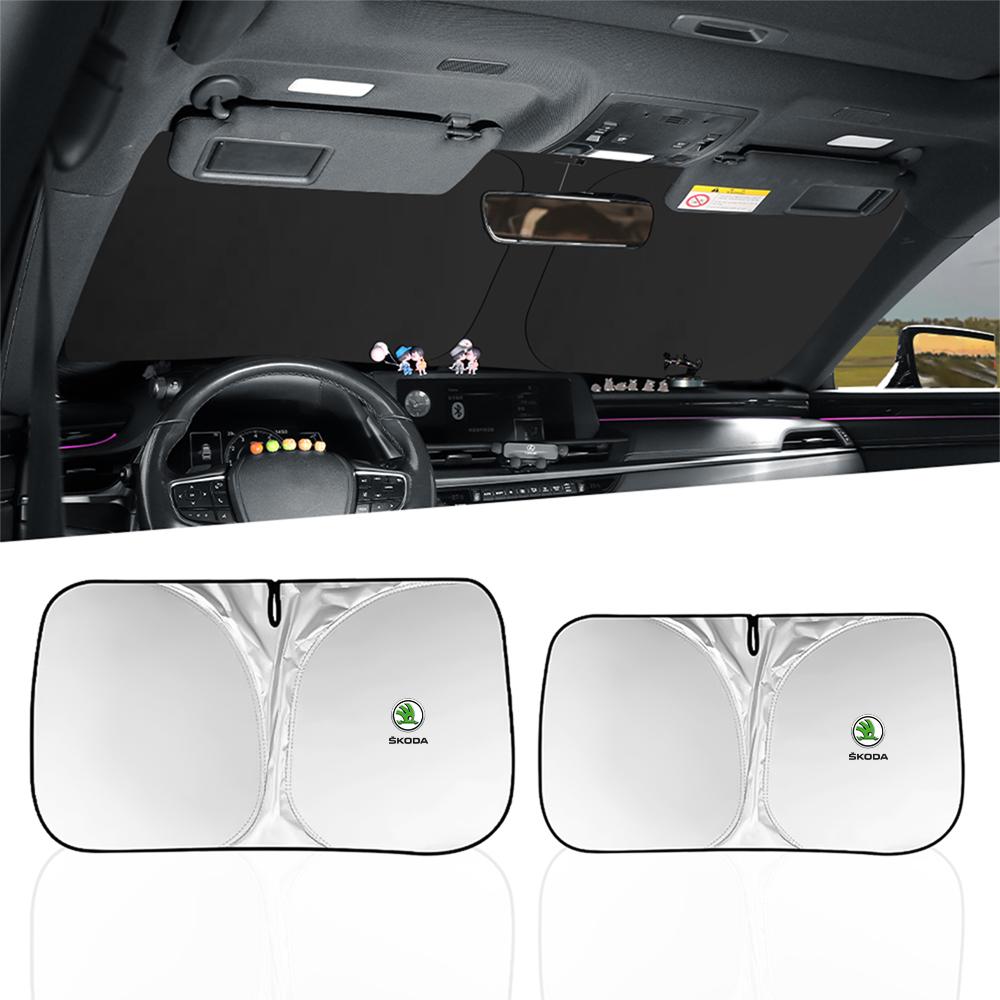 WOHE7 Bilventilskydd Auto Hopfällbar Vindrutasolskydd Paraplytillbehör För Skoda Kodiaq Octavia Fabia Karoq Enyaq Kamiq Superb RS