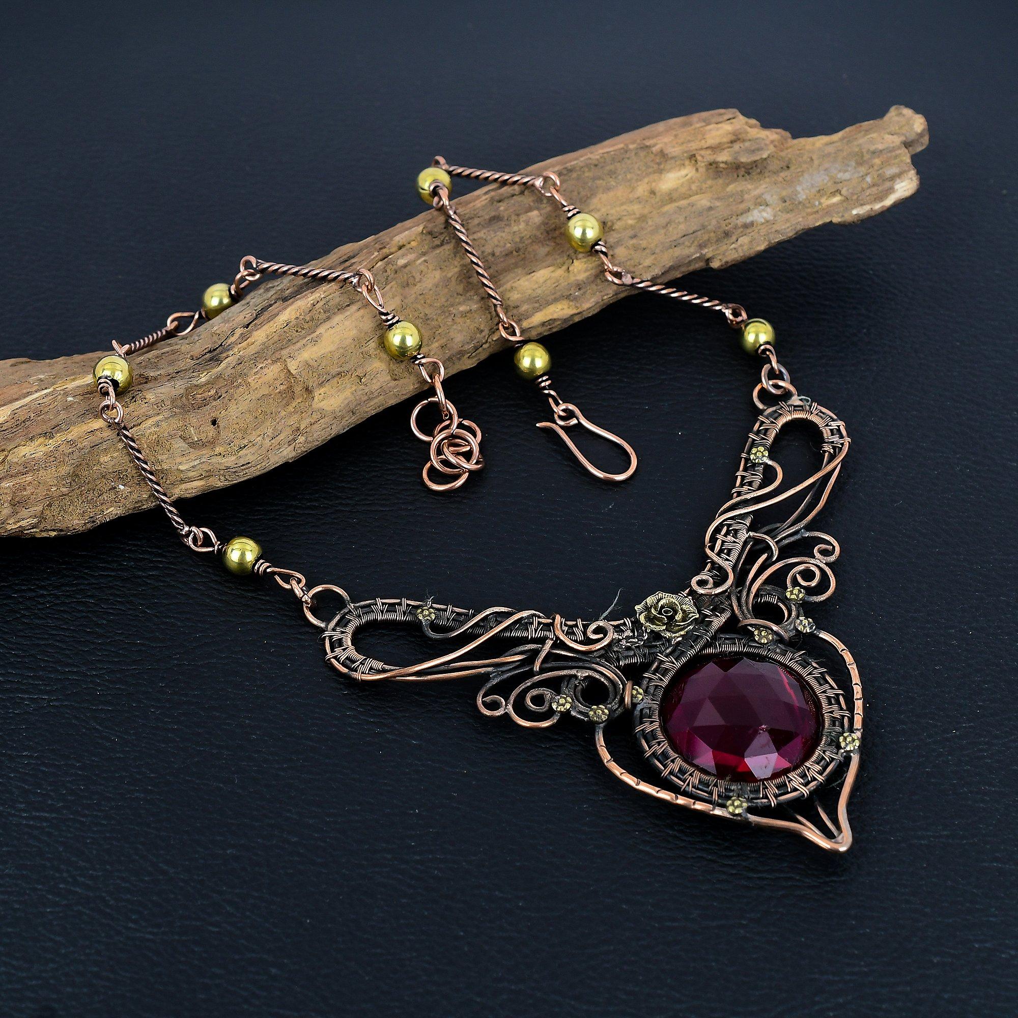 

Ожерелье из красного граната, Ювелирное изделие из драгоценного камня, Ожерелье, обернутое медной проволокой 999 пробы, Ювелирное изделие ручной работы, Ожерелье с камнем рождения, Подарок для него