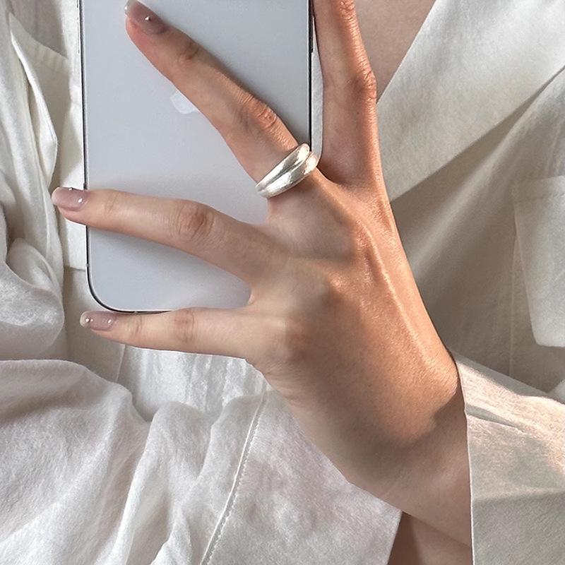 Geometric Frosted Brushed Open Ring for Women - Double-Layer, Versatile Irregular Design for Index Finger.