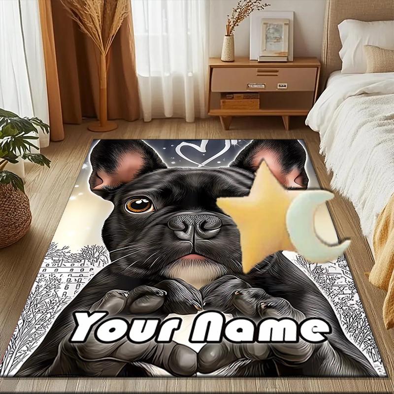 1PC Custom Name French Bulldog Portrait Theme Floor Mat Ideal for Living Room, Game Rooms, Office, Bedroom,Floor Mat Playful Design