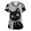 Women's Halloween Print Scrub Top – Short Sleeve V-Neck with Pocket and Side Slits for Professionals