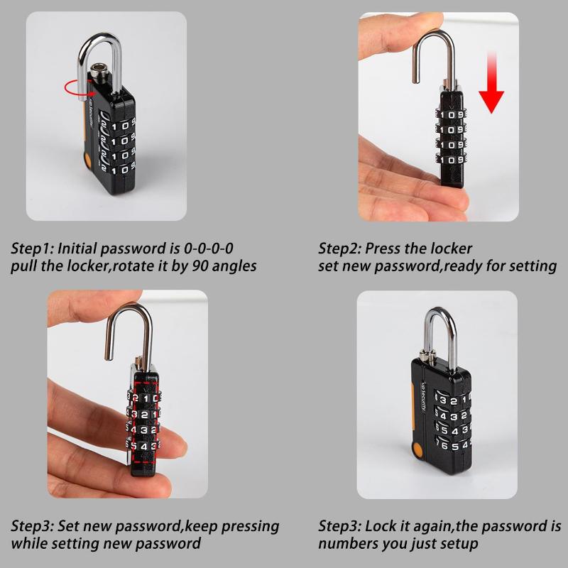 Multicolor 4 Digit Combination Padlock With Resettable Code And Sturdy Metal Shackle Perfect For Gym Locker Luggage Travel