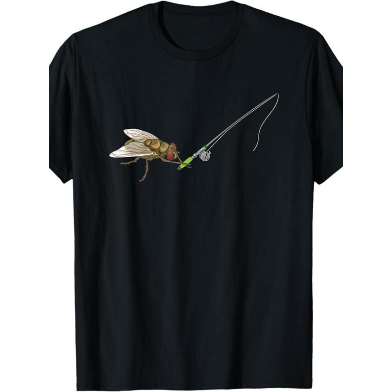 Men'S Fly Fishing Pun T-Shirt - Funny "Fly Fishing" Insect Design Graphic Tee, Loose Fit Short Sleeve Casual Shirt for Anglers & Outdoor Enthusiasts,