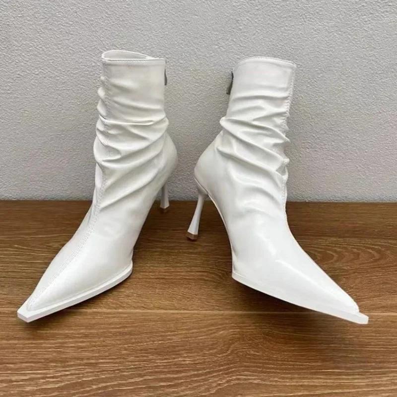 Fashion 2024 Brand Shoes Female Mid-Calf Women's Boots Elegant Modern Boots Women Sewing Pointed Toe Back Zip Thin Heels Shoes Women