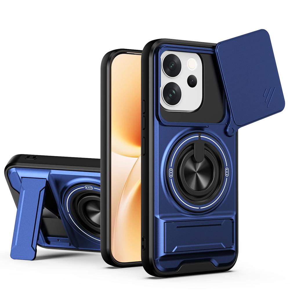 KEYSION Magnetic Phone Case for VIVO V70 5G Slide Camera Protection Upright Kickstand Ring Shockproof Back Cover for OPPO V70