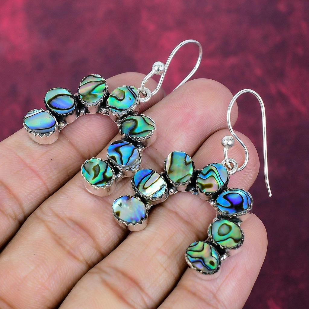 Abalone Shell Handmade Gemstone Jewelry, 925 Solid Sterling Silver Earrings Antique Jewelry