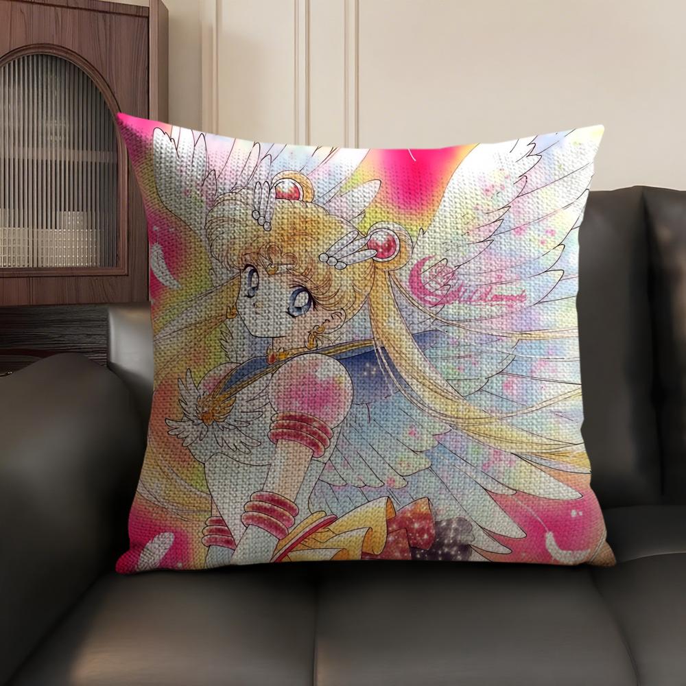 SSAILOR Anime MMOON Cushion Cover Natural Linen Organic Fabric DoubleSided Printing Sofa Home Decor Gift Pillow Case