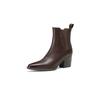 French pointed retro thick heel short boots women's 2025 autumn and winter cowhide high heel Chelsea boots versatile and thin Martin boots