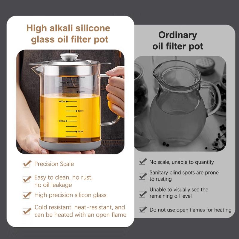 1L/1.5L Stainless Steel Glass Oil Strainer Pot Container Jug Storage Can With Filter Cooking Oil Pot For Kitchen Household Tools