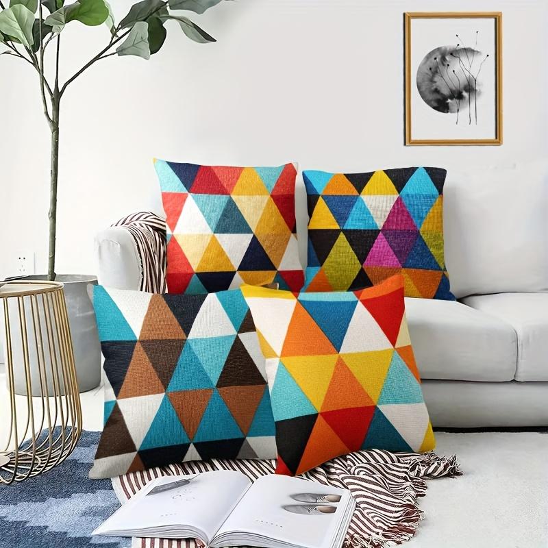 Colored Triangular Patchwork Double-sided Printed Pillow Cover Short Plush Suitable Living Rooms Bedrooms Throw Cushion Cover