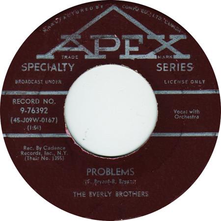 

7inch Record EVERLY BROTHERS - Problems 976392 Apex 1958 Canada Rock Used