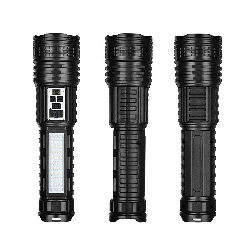 Super Big Flashlight USB Rechargeable Most Strong LED Flash Light Long Range Torch Zoom Outdoor Lamp With Digital Power Display