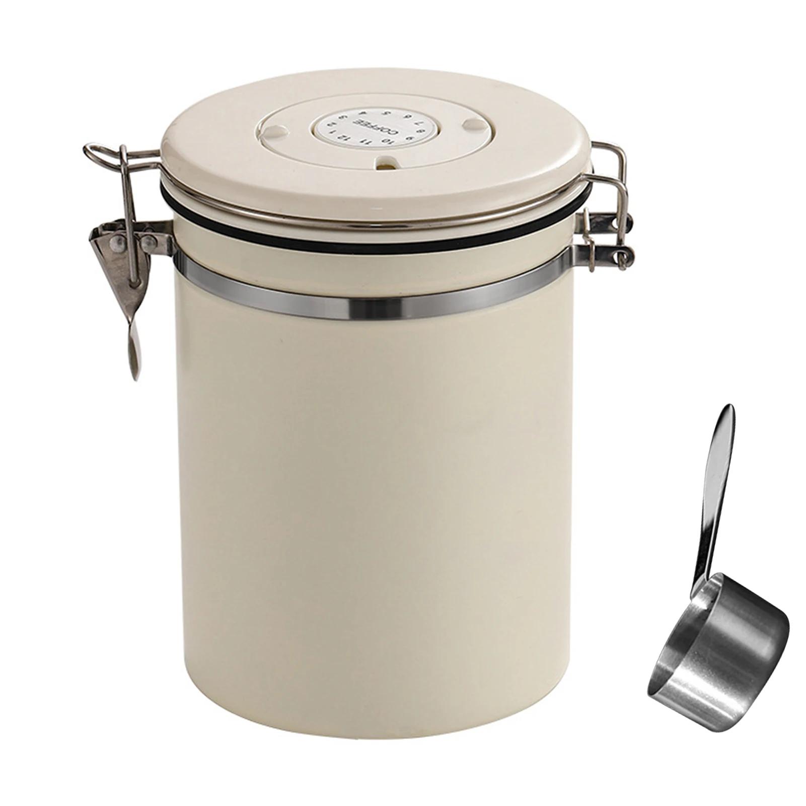 

Кавові зерна Вакуумний герметичний глечик, Контейнер з нержавіючої сталі для харчових продуктів, герметичний для кухонного посуду, Портативна банка для зберігання зерна для кухні 1.2L білий