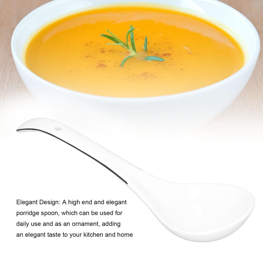 Large Porcelain Spoon White Multipurpose Long Handle Ceramic Porridge Spoon for Home Restaurant