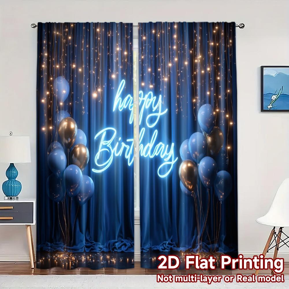 

Set Of 2 Flat Printing Curtains Without Rod Birthday Bliss Chic Curtain Versatile Fabric Decorations Use Polyester W100*H70(CM)-Rod Pocket&2PCS