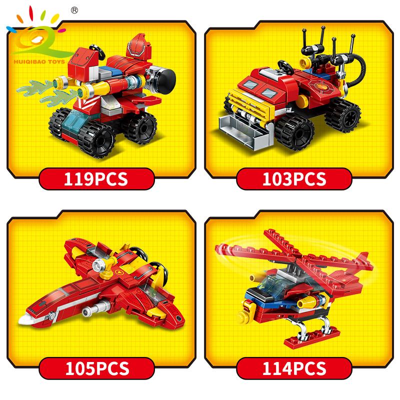 HUIQIBAO City Fire Truck Model Building Blocks Firefighting Set Fireman Figures Bricks City Construction Toy for Children Gift